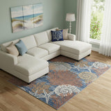 6' X 9' Blue And Brown Seashell and Coral Non Skid Area Rug