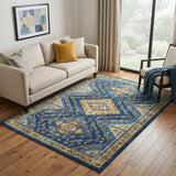 5' X 7' Blue and Yellow Geometric Power Loom Area Rug