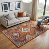 5' X 7' Ivory Blue and Orange Geometric Power Loom Area Rug