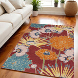 5' X 7' Orange and Red Floral Power Loom Area Rug