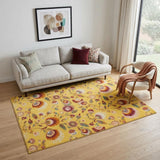 5' X 7' Yellow Floral Power Loom Area Rug