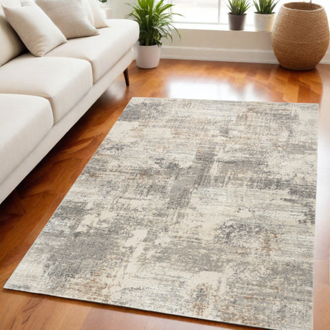 5' X 7' Beige Ivory and Gray Abstract Non Skid Area Rug
