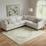 8' X 10' Ivory And Green Floral Distressed Area Rug