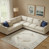 8' X 10' Beige Blue And Ivory Medallion Area Rug
