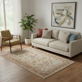 5' X 8' Ivory And Red Floral Distressed Area Rug