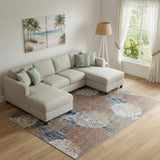 8' X 10' Blue And Brown Seashell and Coral Non Skid Area Rug