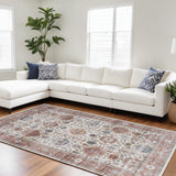 8' X 10' Ivory and Red Floral Distressed Non Skid Area Rug