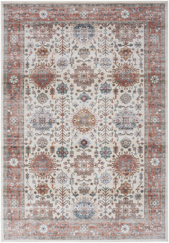 8' X 10' Ivory and Red Floral Distressed Non Skid Area Rug