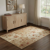 4' X 6' Ivory Tan And Red Floral Non Skid Area Rug