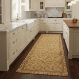 8' Ivory And Gold Floral Non Skid Runner Rug