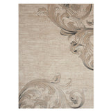 5' X 7' Tan Black and Ivory Damask Non Skid Area Rug