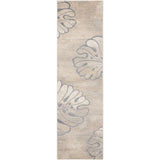 8' Beige and Gray Floral Non Skid Runner Rug