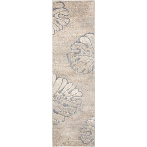 8' Beige and Gray Floral Non Skid Runner Rug