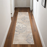 8' Beige and Gray Floral Non Skid Runner Rug