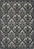 5' X 7' Ivory and Black Damask Distressed Area Rug
