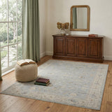 4' X 6' Beige and Blue Floral Power Loom Area Rug