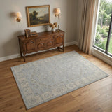4' X 6' Beige and Blue Floral Power Loom Area Rug