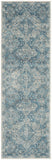 7' Ivory and Light Blue Geometric Distressed Runner Rug