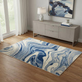 4' X 6' Beige Navy Blue And Light Blue Abstract Non Skid Area Rug