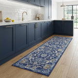8' Blue And Beige Floral Runner Rug