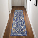 8' Blue And Beige Floral Runner Rug