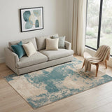 5' X 7' Teal and Ivory Abstract Non Skid Area Rug