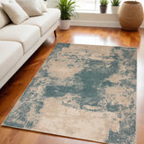 5' X 7' Teal and Ivory Abstract Non Skid Area Rug