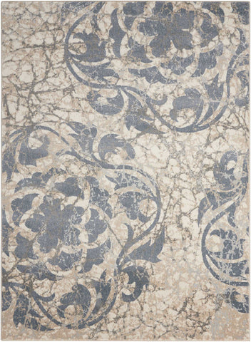 5' X 7' Ivory Charcoal and Gray Floral Distressed Non Skid Area Rug