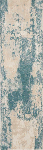 8' Teal and Ivory Abstract Non Skid Runner Rug