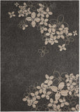 5' X 7' Charcoal and Beige Floral Non Skid Area Rug