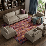8' X 10' Blue Yellow And Red Floral Distressed Non Skid Area Rug