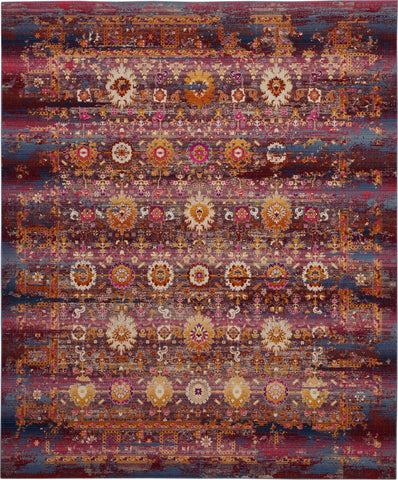 8' X 10' Blue Yellow And Red Floral Distressed Non Skid Area Rug