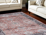 8' X 10' Black and Red Floral Distressed Non Skid Area Rug