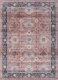 8' X 10' Black and Red Floral Distressed Non Skid Area Rug