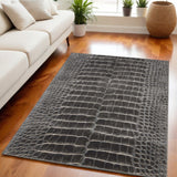 5' X 7' Beige Charcoal and Cream Animal Print Distressed Non Skid Area Rug