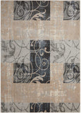 5' X 7' Tan Black and Ivory Floral Vines Non Skid Area Rug