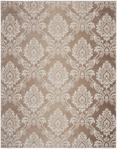 8' X 10' Ivory and Tan Damask Distressed Non Skid Area Rug