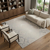 8' X 10' Ivory and Gray Damask Distressed Non Skid Area Rug