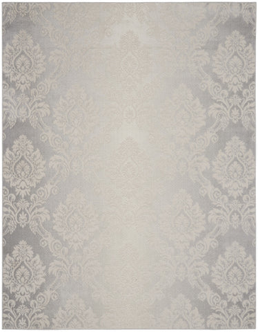 8' X 10' Ivory and Gray Damask Distressed Non Skid Area Rug