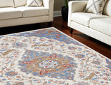 8' X 10' Ivory and Blue Floral Non Skid Area Rug
