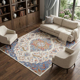 8' X 10' Ivory and Blue Floral Non Skid Area Rug