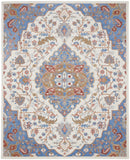 8' X 10' Ivory and Blue Floral Non Skid Area Rug