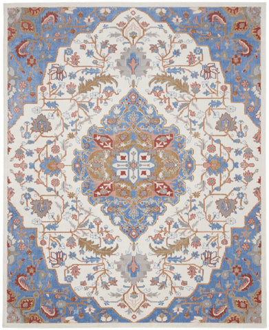 8' X 10' Ivory and Blue Floral Non Skid Area Rug