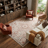 8' X 10' Ivory and Red Floral Non Skid Area Rug