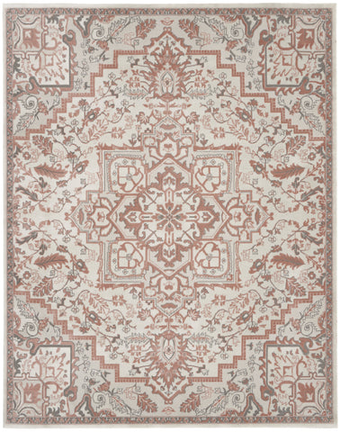 8' X 10' Ivory and Red Floral Non Skid Area Rug