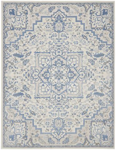 8' X 10' Ivory and Blue Floral Non Skid Area Rug