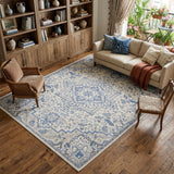8' X 10' Ivory and Blue Floral Non Skid Area Rug