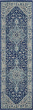 7' Ivory And Navy Blue Floral Medallion Distressed Runner Rug