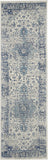 7' Ivory And Light Blue Floral Medallion Distressed Runner Rug