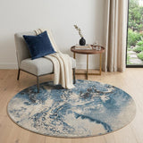 5' Teal and Ivory Abstract Non Skid Round Rug
